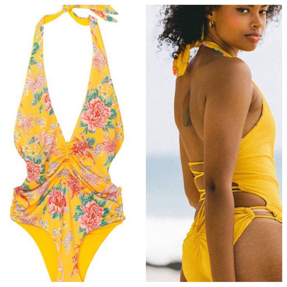 NWOT We Are HAH in a ruche reversible floral one piece swimsuit 14091